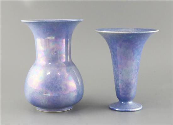 Two Ruskin lavender lustre vases, both dated 1925, H. 22.5 and 20cm